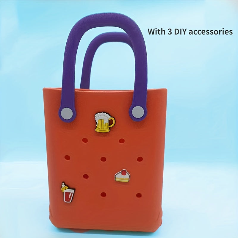 Summer Beach Storage Handbag Colorblock Satchel Bag With 3 DIY Accessories