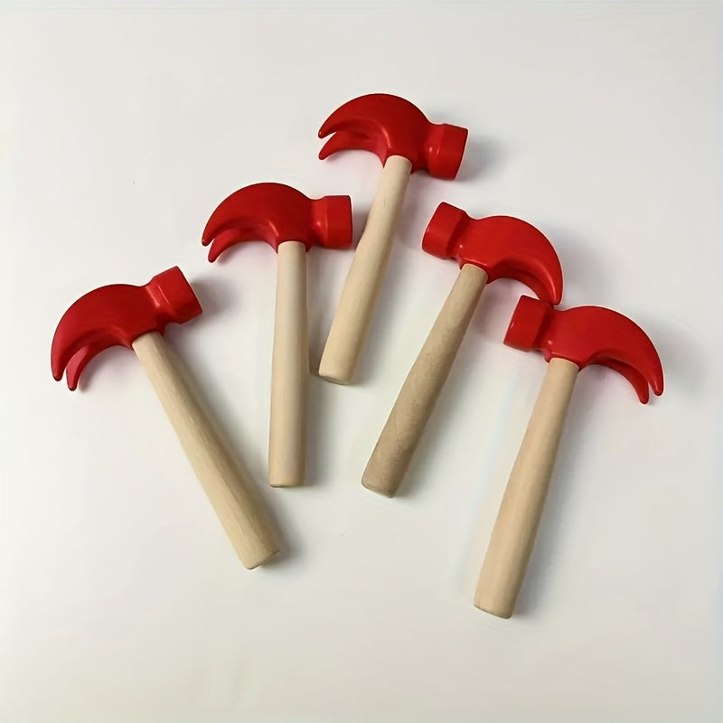 Set of 3 Red Mini Wooden Hammers Pretend Play Educational Tools
