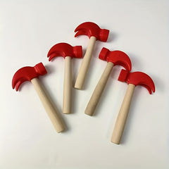 Set of 3 Red Mini Wooden Hammers Pretend Play Educational Tools