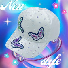 Y2K Butterfly Rhinestone Baseball Cap Ripped Cotton Dad Hats
