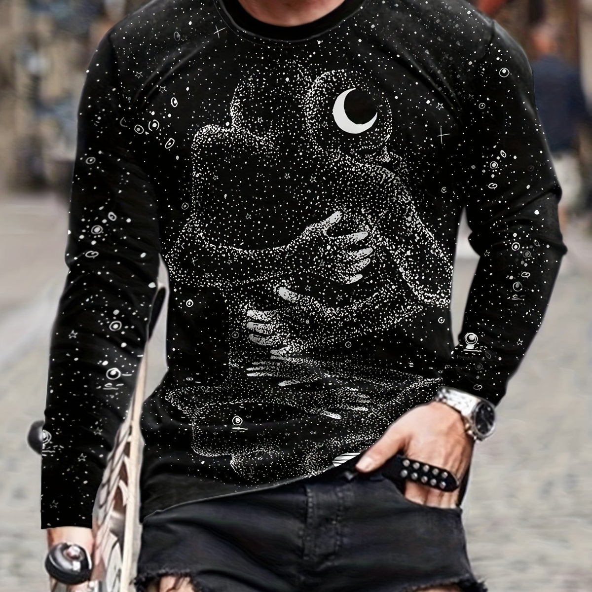 Hug Pattern Men's Long Sleeve Novelty T-shirt for Autumn