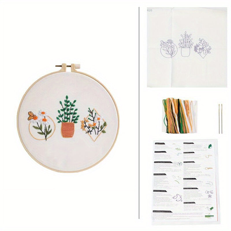 Plant Pattern Cross Stitch Embroidery Kit DIY Crafts No Tension Hook Included