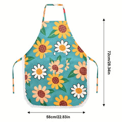 Waterproof Floral Apron with Pocket for Kitchen Gardening and Salon