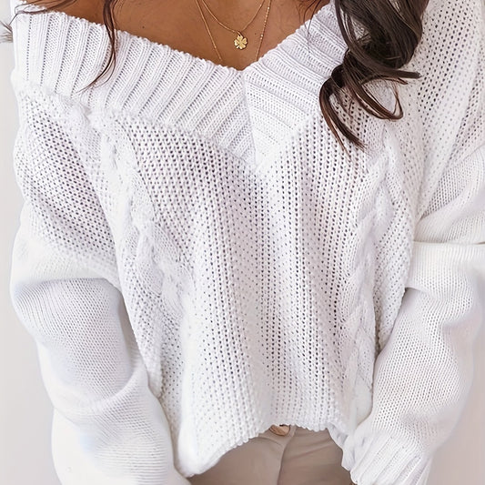  Casual Sweater Women's Plus Solid V Neck High Stretch