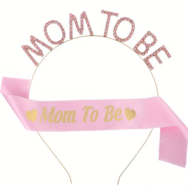 MOM TO BE Rhinestone Headband & Sash Set