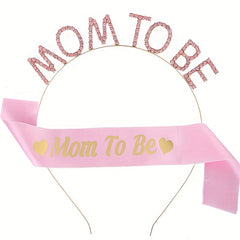 MOM TO BE Rhinestone Headband & Sash Set