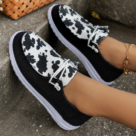 Women's Casual Sneakers Breathable Walking Shoes Cow Pattern Anti Slip