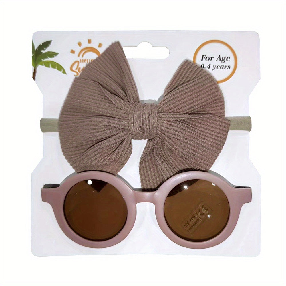 Vintage Kids Sunglasses Headband Set Hair Accessories for Toddler Girl Baby