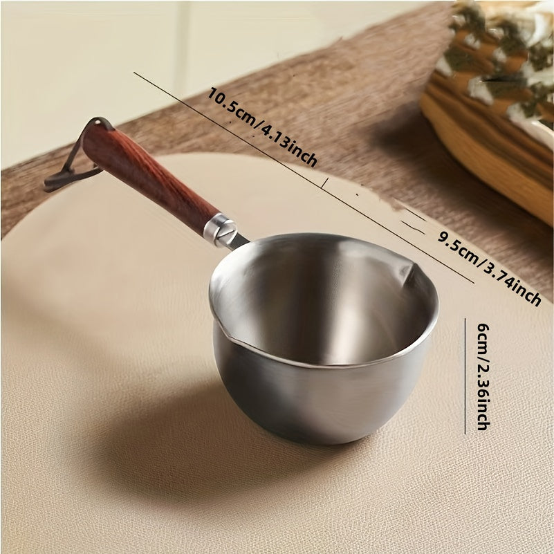 304 Stainless Steel Pot Wooden Handle Heater Condiments Sauce Pot
