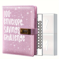 100 Envelopes Money-Saving Challenge Binder with Lock and Shining Cover