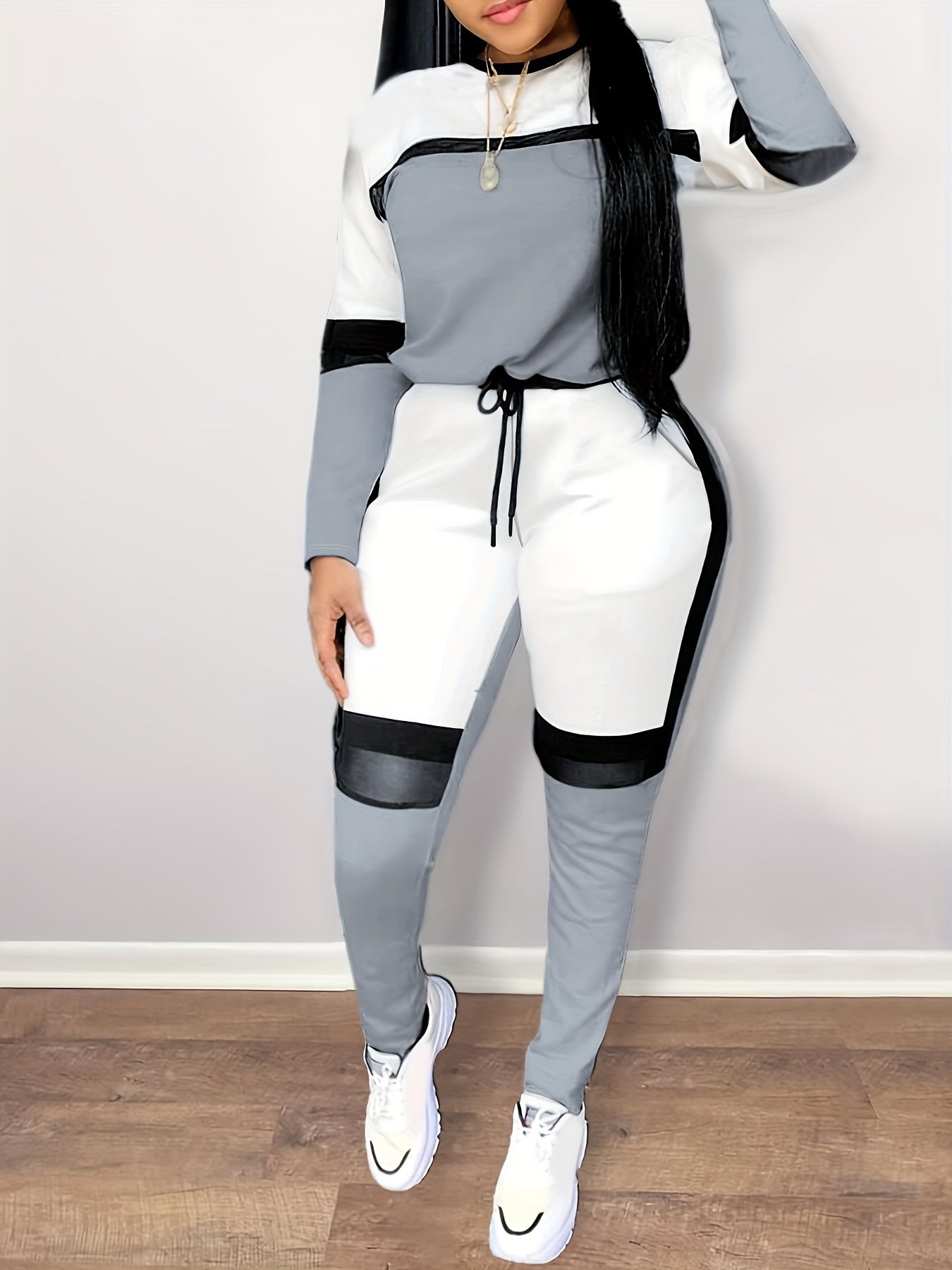 Women's Plus Colorblock Long Sleeve Top & Pants Set