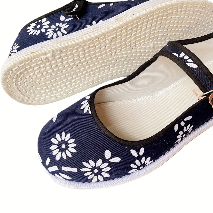 Women's Floral Print Canvas Shoes Casual Ankle Strap Outdoor Shoes