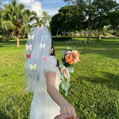 Pearl Bow 3D Butterfly Veil Set for Weddings & Parties