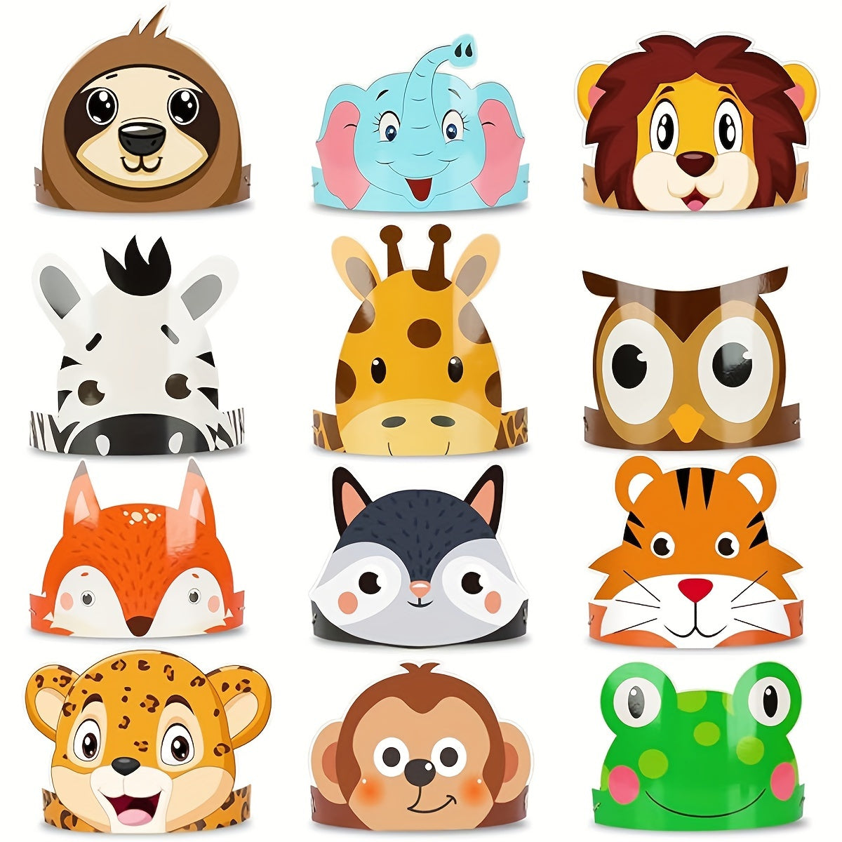 12pcs Jungle Safari Hat Birthday Party Crown Hat Jungle Wild Animals 