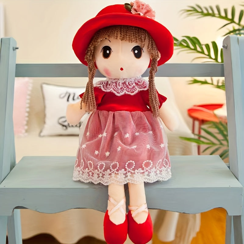 Sweetheart Princess Plush Toy with Red Hat & Plaid Dress