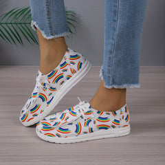 Women's Rainbow Canvas Loafers Lace Up Shoes