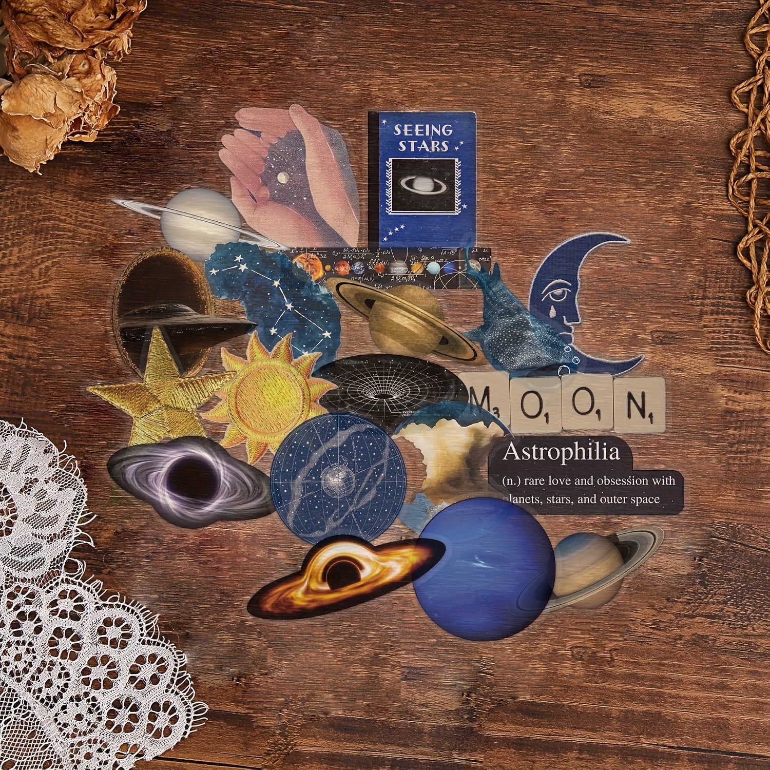 50pcs Space Themed Stickers for Notebooks Astronauts Planets Constellations