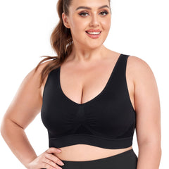  Breathable Eyelet Solid Push Up Non Underwire Sports Bra Women's Plus