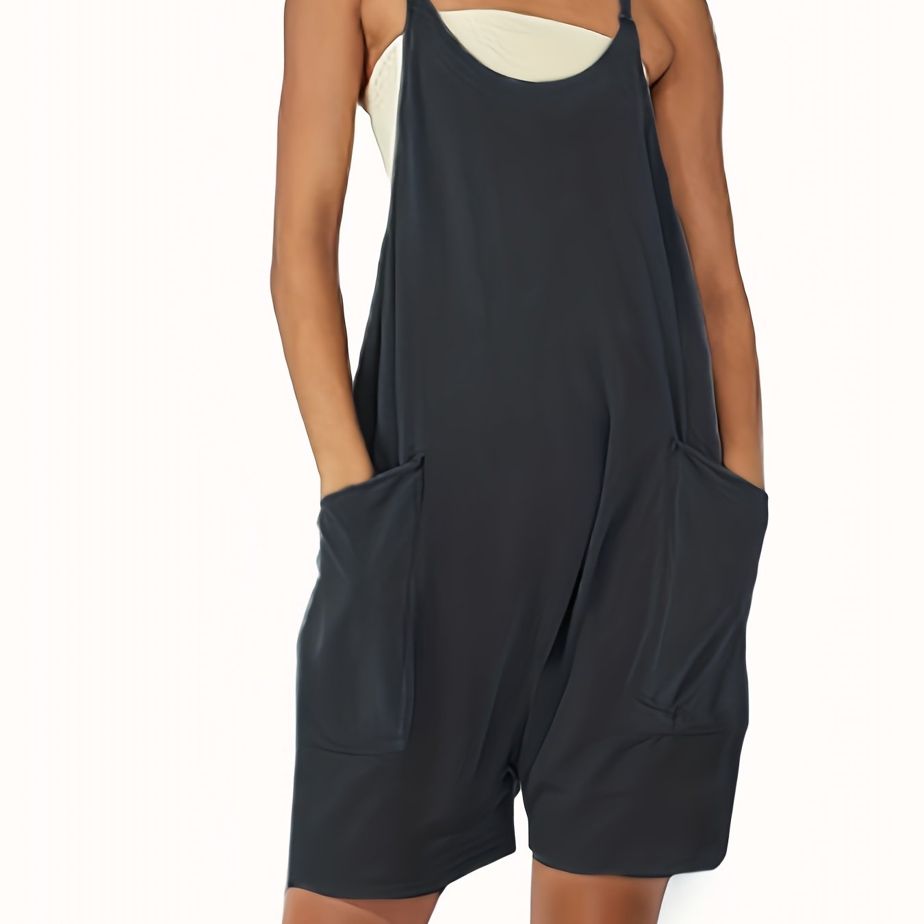 Solid Loose Cami Jumpsuit Double Pockets Casual Jumpsuit