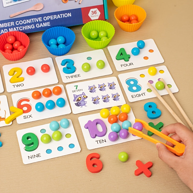 Wooden Number Matching Game Toy with Spoons