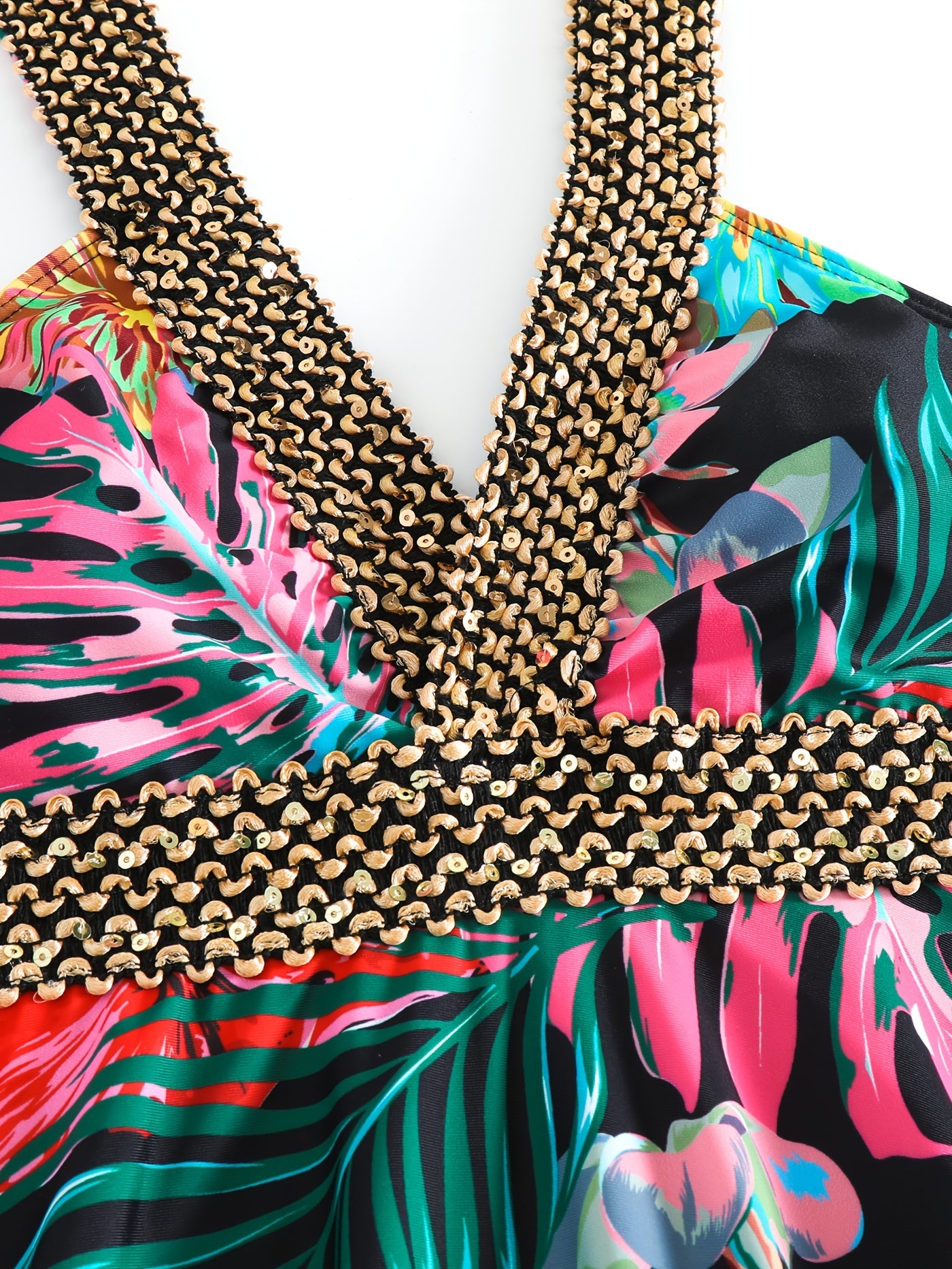Tropical Floral Print V Neck Two Piece Set Tankini Swimsuit