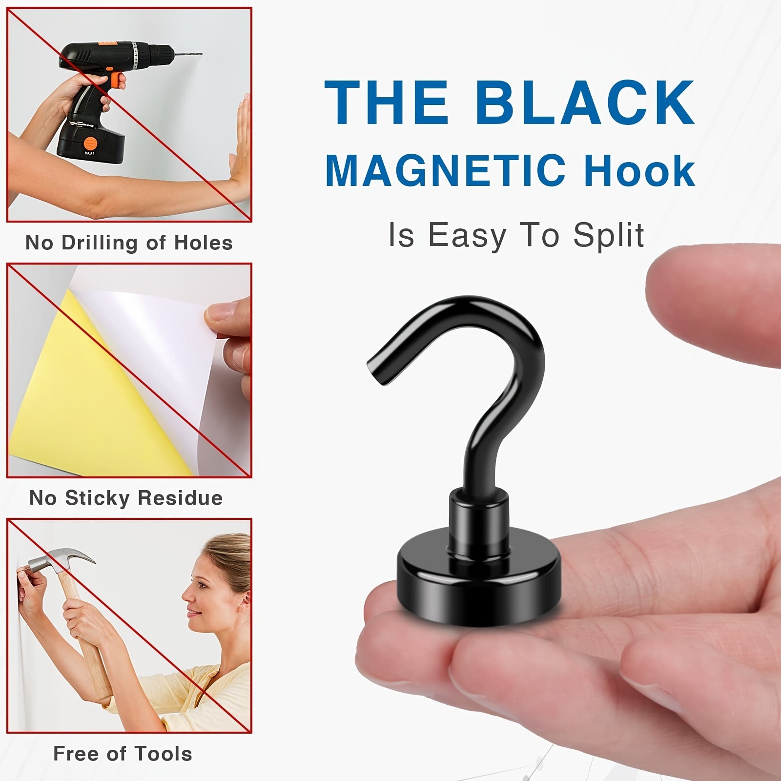 6pcs Magnetic Hooks 22Lbs Heavy Duty Epoxy Coating Office Kitchen Garage