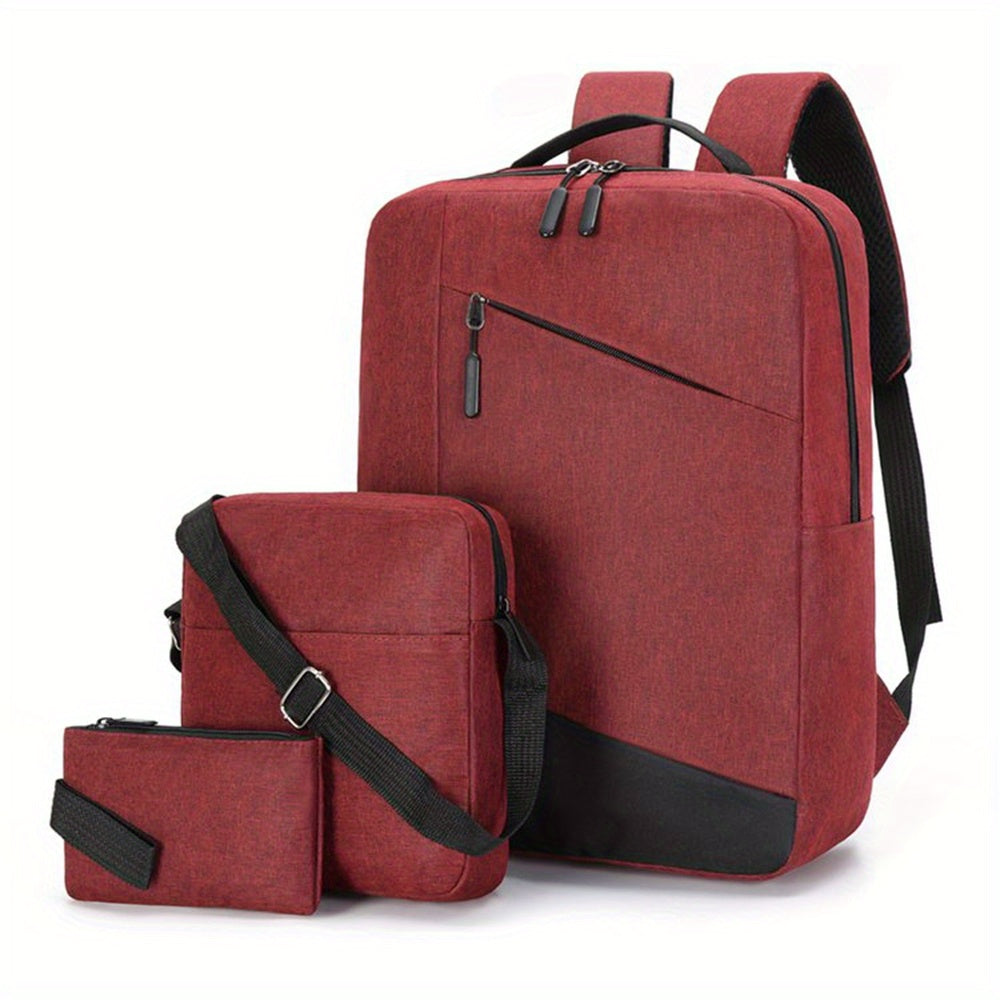 3pcs Men's Backpack Crossbody Bag Set USB Charging Port Double Shoulder Bag