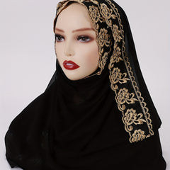 Flower Embroidery Chiffon Scarf Lace Hijab Thin Breathable Shawl Women Headscarf