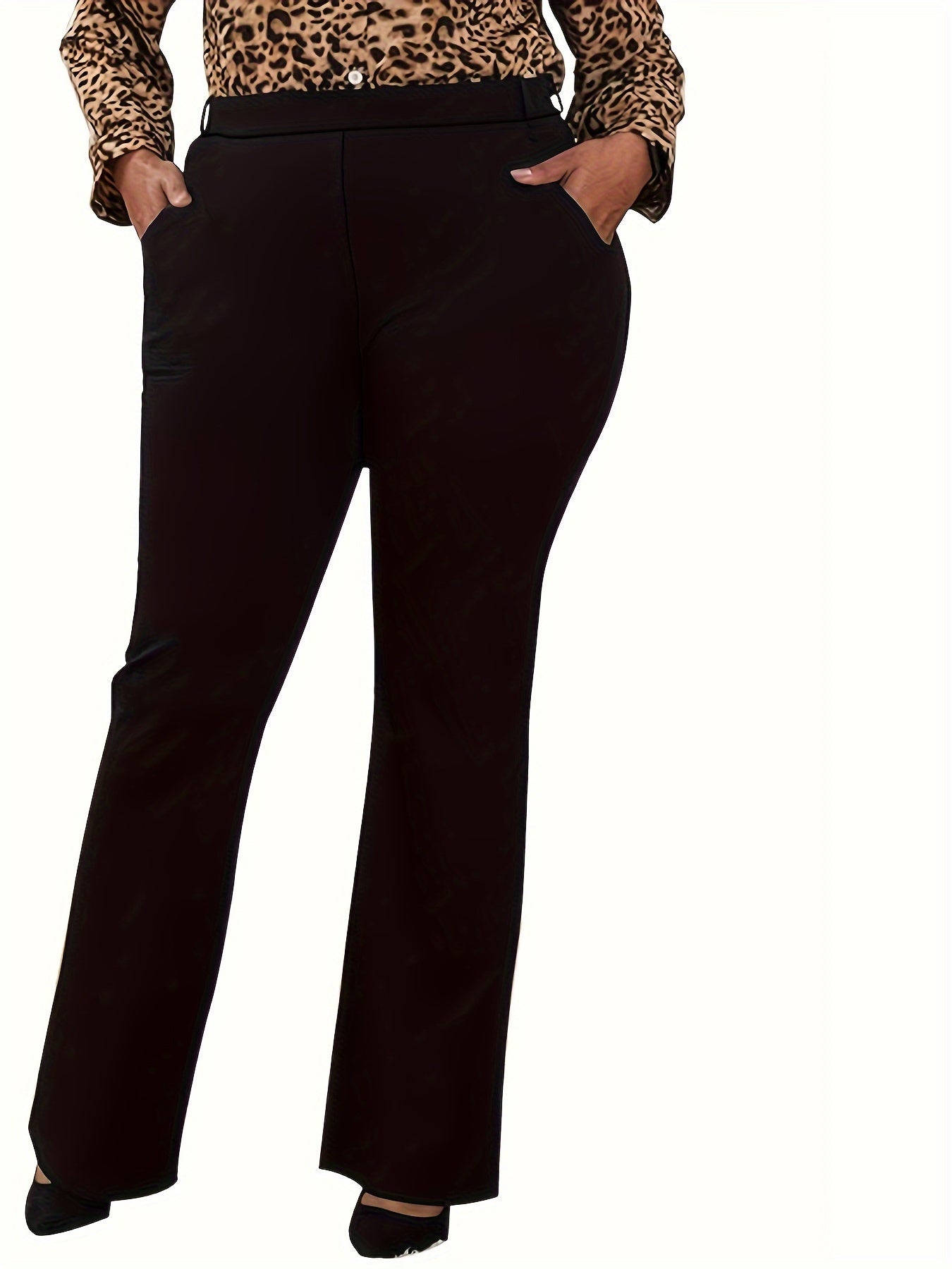  Solid Straight Leg Trousers Medium Stretch