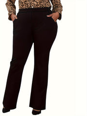  Solid Straight Leg Trousers Medium Stretch