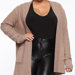  Solid Long Sleeve Open Front Sweater Cardigan With Pockets