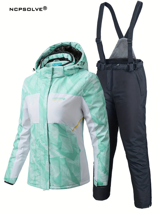 Windproof Ski Set with Hooded Jacket & Suspender Trouser