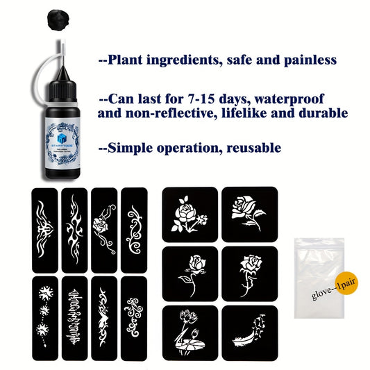 2 Sheets A4 Hollow Tattoo Stencil & 1 Bottle Tattoo Dye Paste