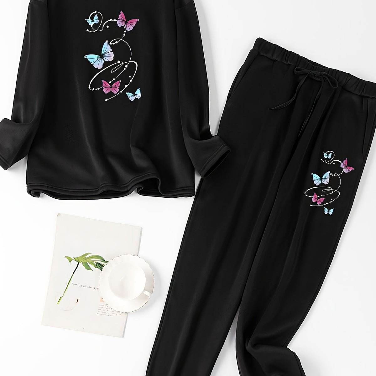  Butterfly Lounge Set Long Sleeve Tee & Joggers