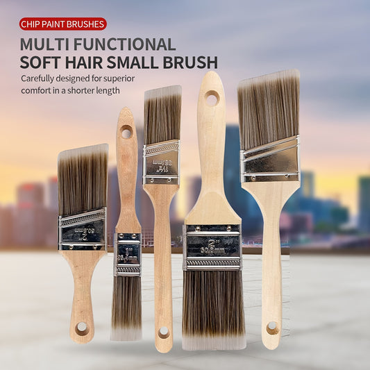 5pcs Angled Paint Brush Set Wooden Handle Stainless Ferrule
