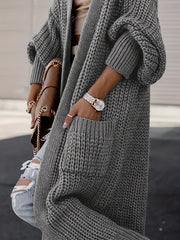  Solid Long Sleeve Open Front Cardigan With Pockets