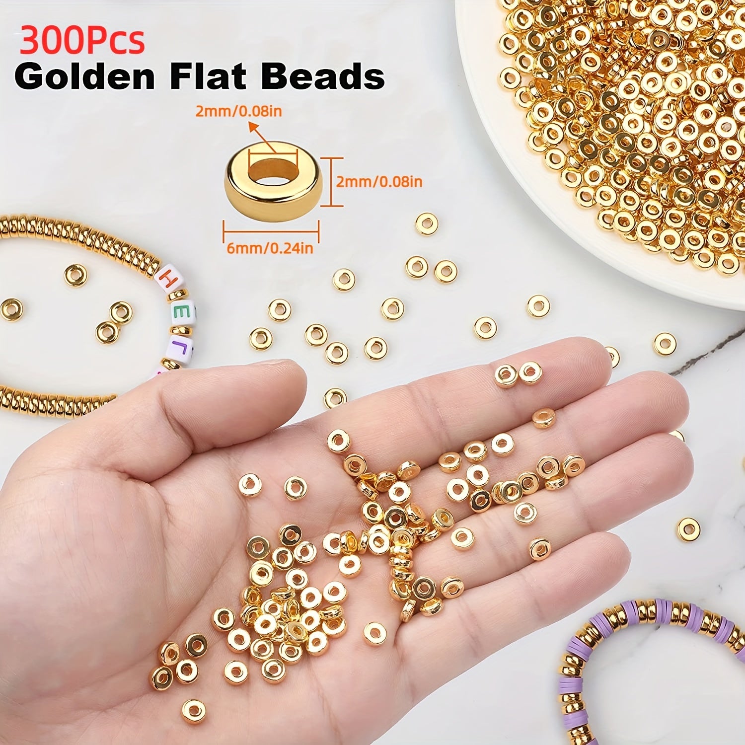 300pcs 6mm Golden & Silver Flat Round Spacer Beads Disc for DIY Jewelry Making