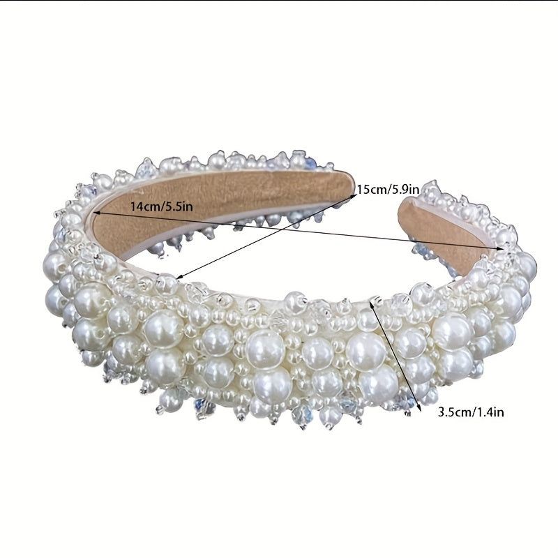 Baroque Faux Pearl Beaded Headband Wide Head Hoop Hair Band Bridal Headdress