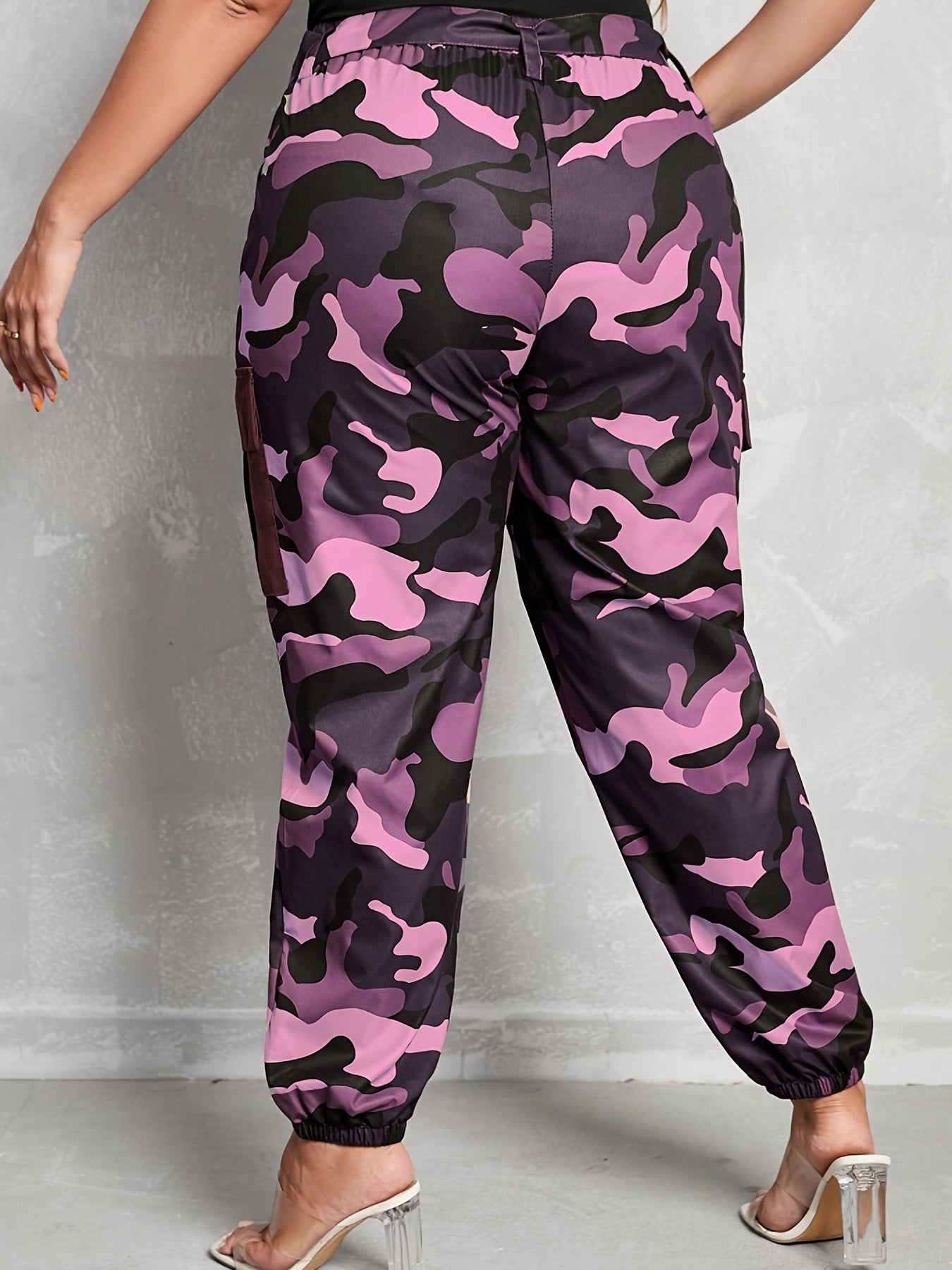 Plus Camo High Waist Belted Joggers