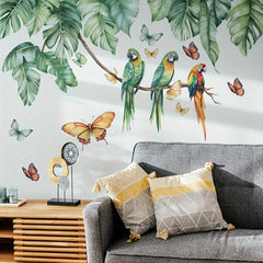 Tropical Green Plant Bird Wall Sticker for Home Decor