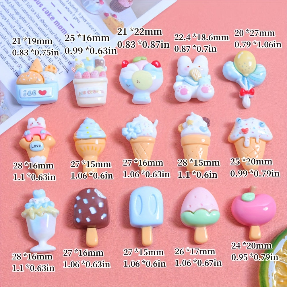 10pcs Random Mixed DIY Rabbit Ice Cream Ear Jewelry Resin Accessories Stationery