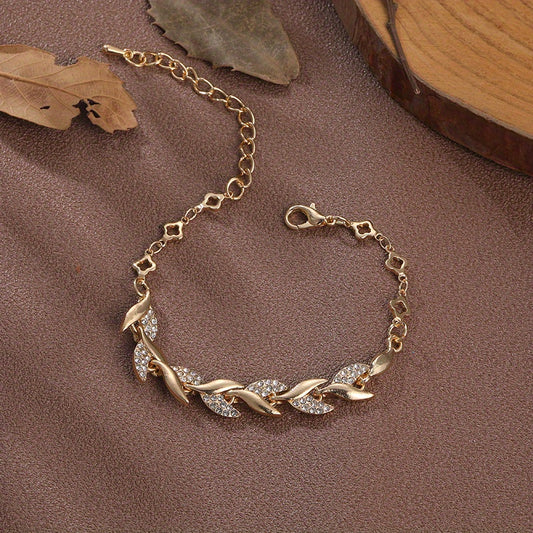 Copper Bangle Bracelet with Zircon Inlay 18K Plated