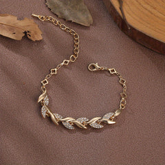Copper Bangle Bracelet with Zircon Inlay 18K Plated