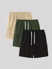Men's Drawstring Cargo Shorts Solid Waist Pocket Classic Casual