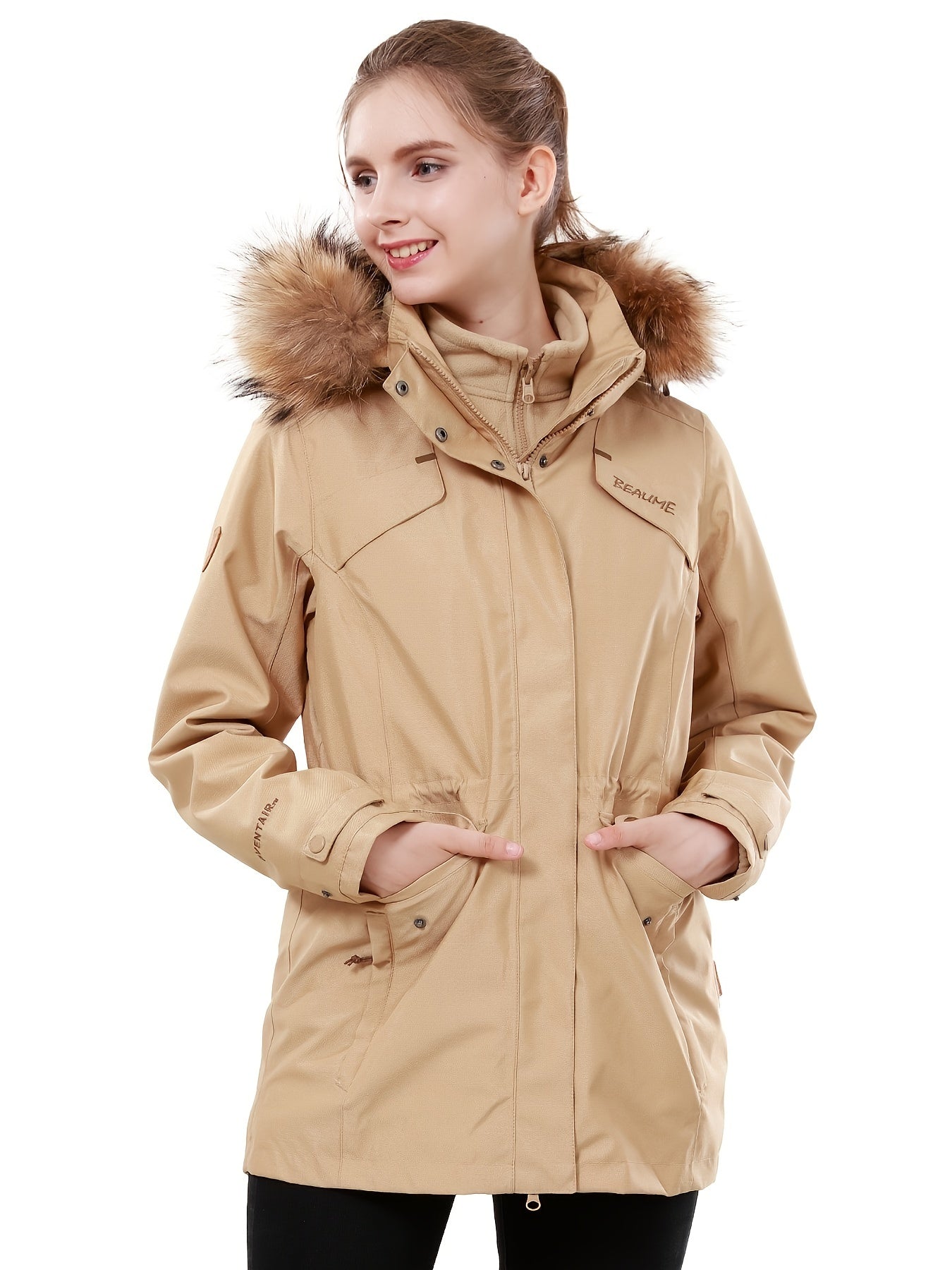 Women's 3 in 1 Ski Hooded Jacket Ladies Windproof Winter Outwear