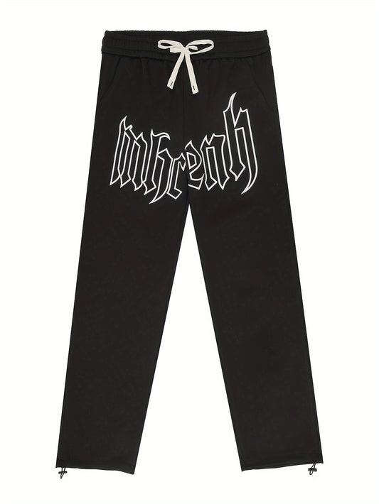 Men's Loose Letters Pattern Pants w/ Pockets Drawstring Trousers