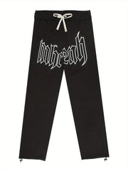 Men's Loose Letters Pattern Pants w/ Pockets Drawstring Trousers