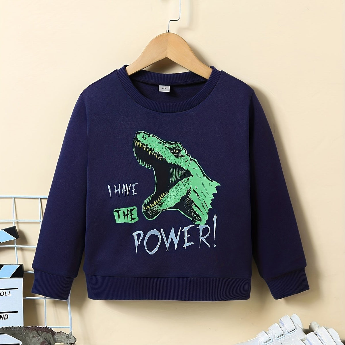 Dino Pattern Kid's Sweatshirt I HAVE THE POWER Top