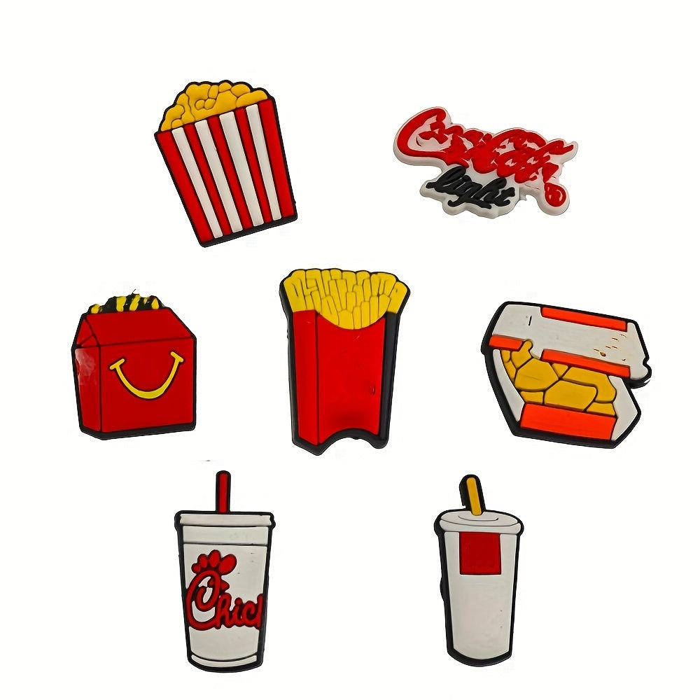8pcs Fast Food Shoe Charms For Clogs Slides Sandals PVC Shoe Decorations