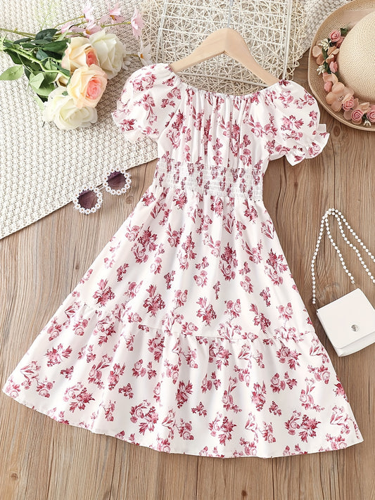 Kid Girls Floral Graphic A line Dress For Party Holiday Kids Summer Clothes